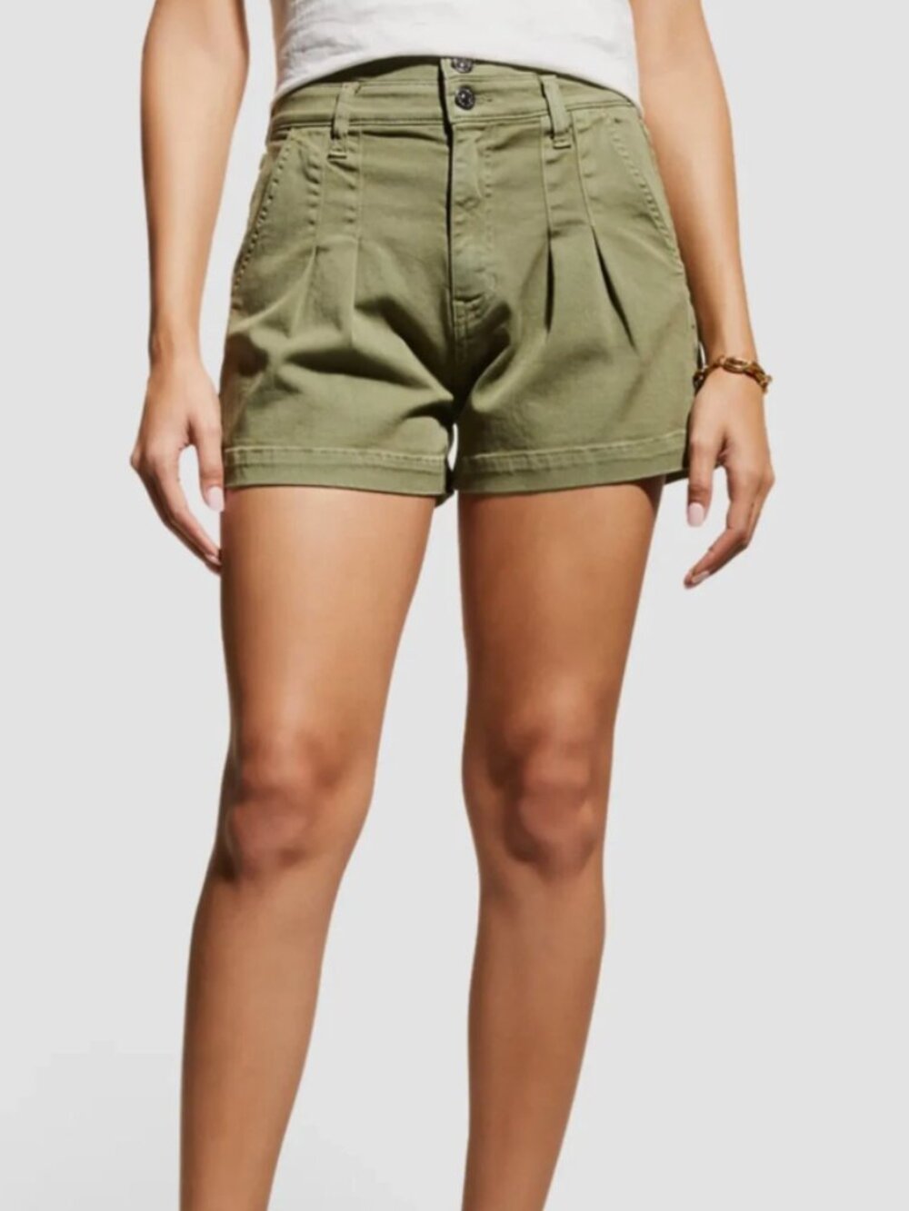 Veronica Beard Jeans High Rise Pleated Utility Shorts Army Green - Size 30